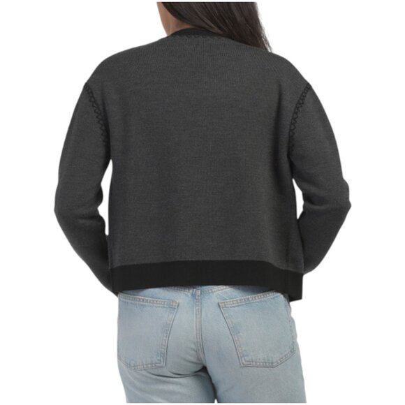 THEORY Merino Wool Blend Blanket Stitch Cardigan - Picture 2 of 3